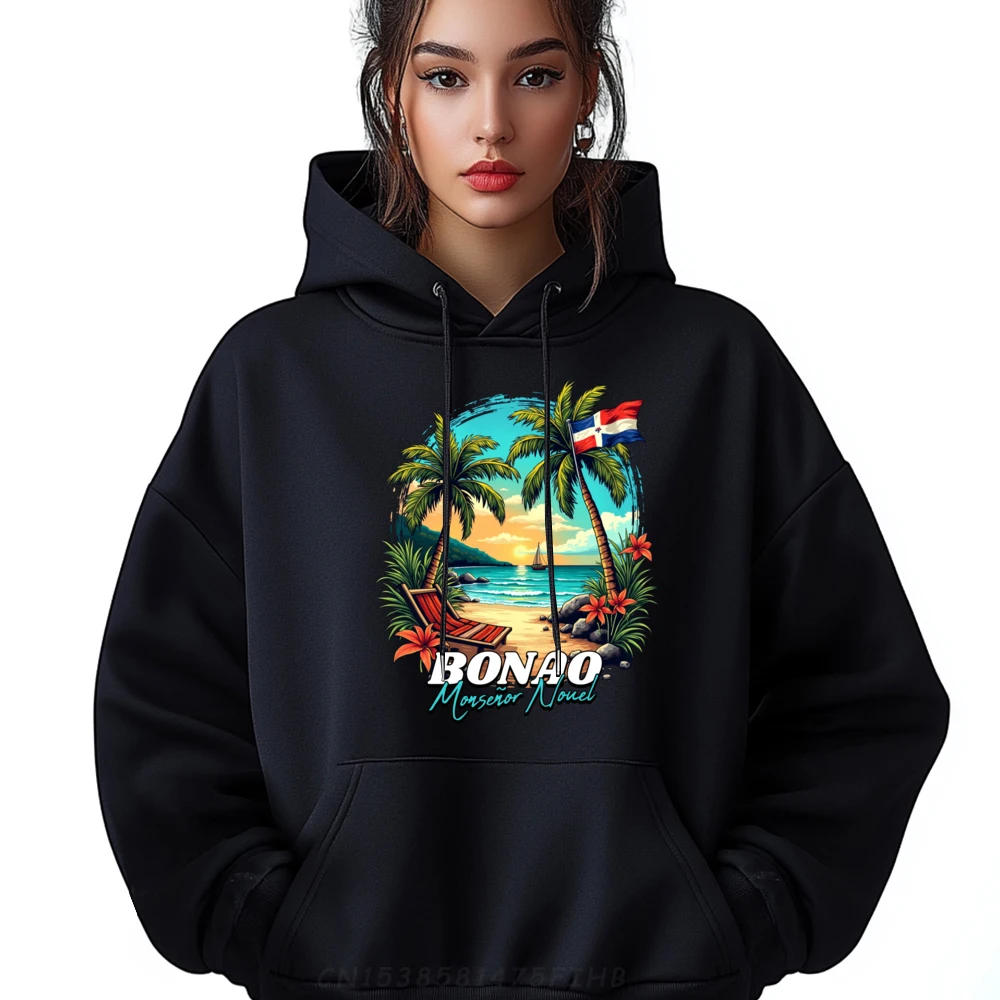 Hoodie Grafis Lengan Panjang Klasik Kaus Pria Leher O Liburan Bonao Hoodie Klasik Pantai Republik Dominika Spesial