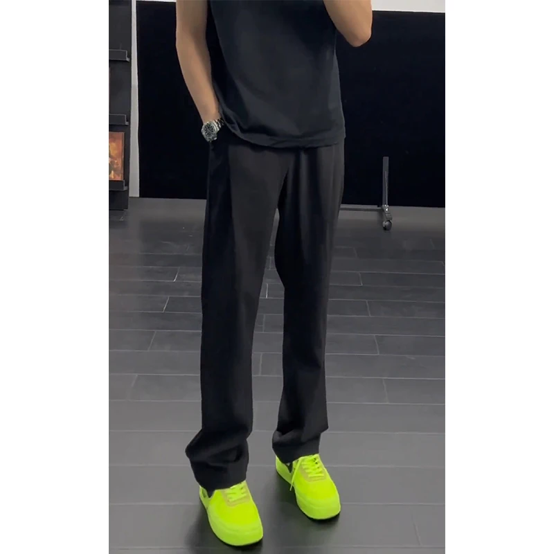 

Ice Silk Men's Straight Leg Pants Summer Thin Slim Fit Trousers Drapey High-End Feeling Cool Sle Casual Faion Polyester F...