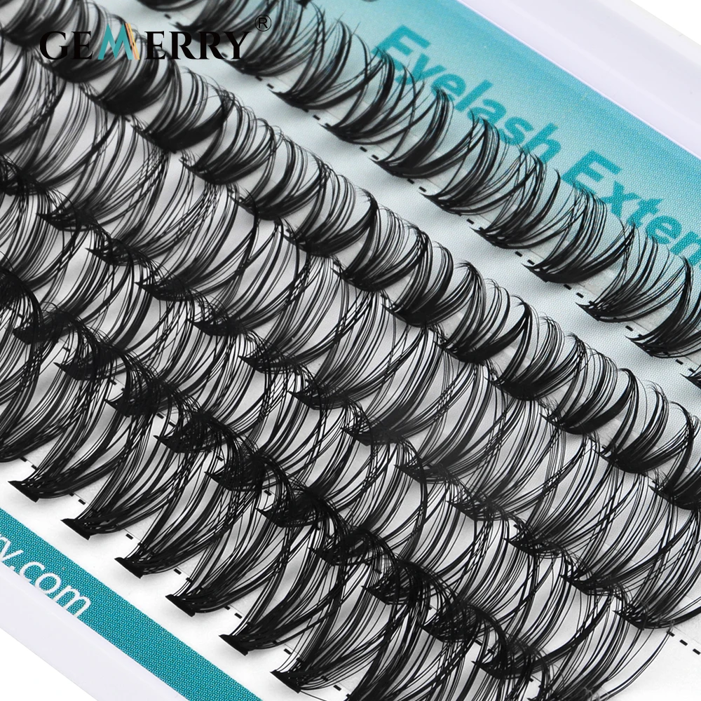 Gemerry Cluster Lashes Extensions 5 Row Slender Stem 10D/20D/30D/40D/50D High Quality Soft Individual Eyelash DIY Portable Tools