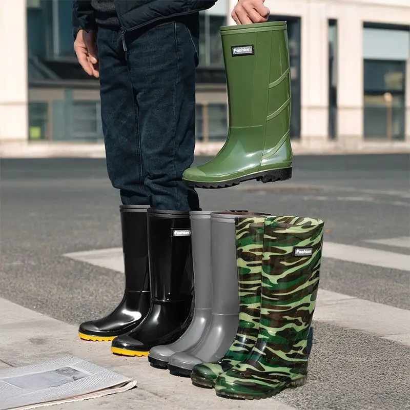 Men's Waterproof Wellington Boots Anti-Slip Kitchen Work Rain Shoes Durable Rubber Water Boots Tall Mid Calf Garden Overshoes