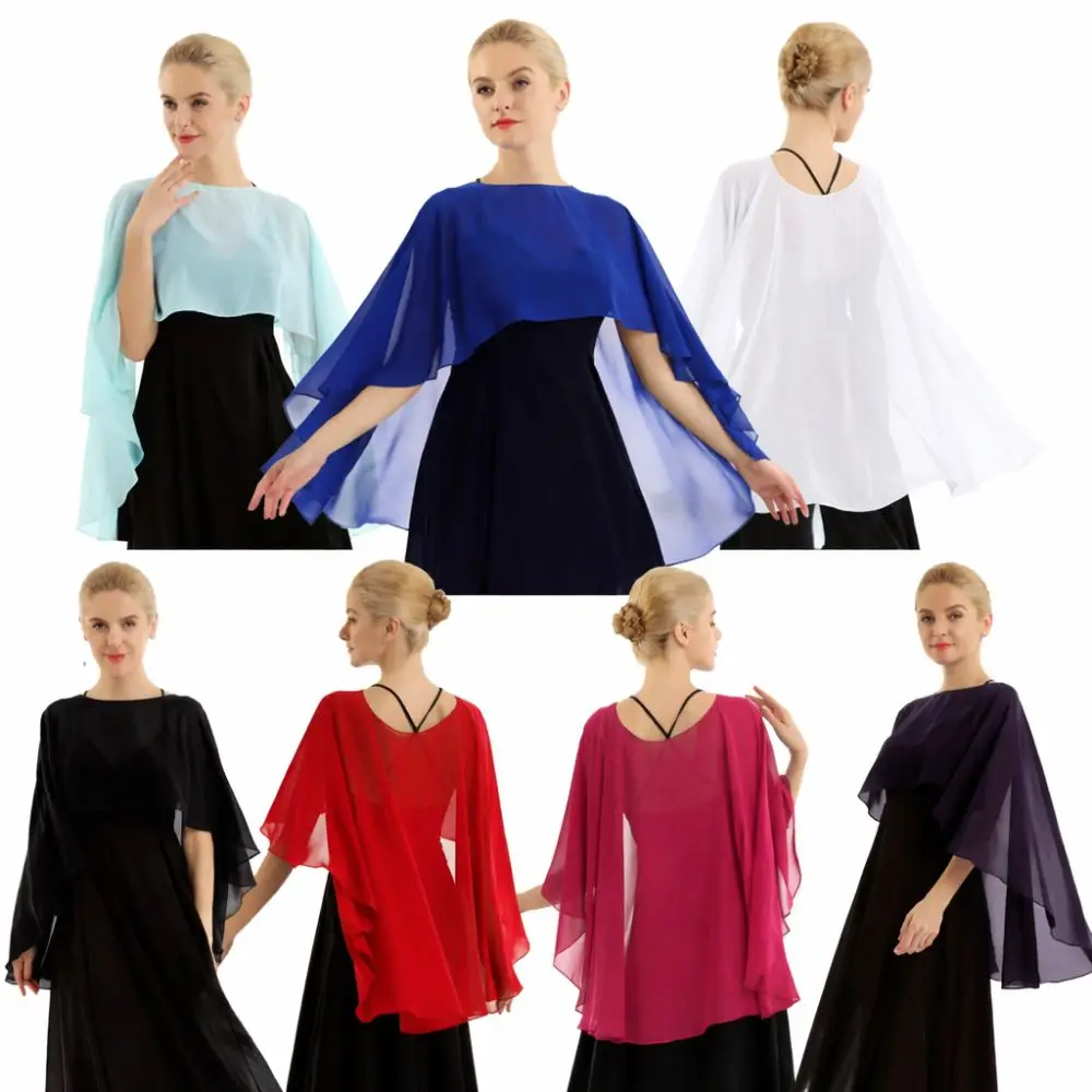New Fashion Soft Wedding Capes Long Solid Color Wedding Jacket Wraps Chiffon Shrug Womens Ladies