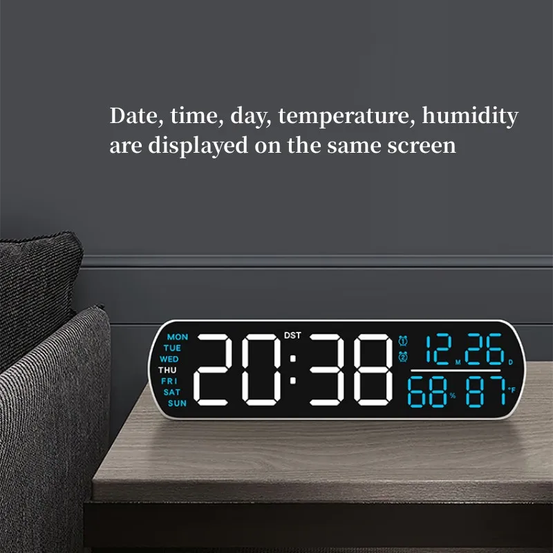 Digitaler Wecker TEMP Luftfeuchtigkeit Datum 2 Alarme Countdown-Timing DST Snooze Tischuhr Auto dimmbar 12/24 Stunden LED-Uhr für Dekor – Detail 15