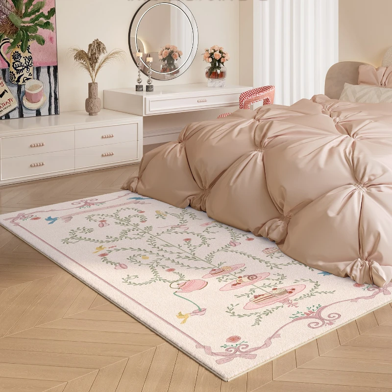 

French Style Carpets for Living Room Fluffy Soft Bedroom Decor Carpet Thick Plush Bedside Floor Mat Washable Study Anti-slip Rug