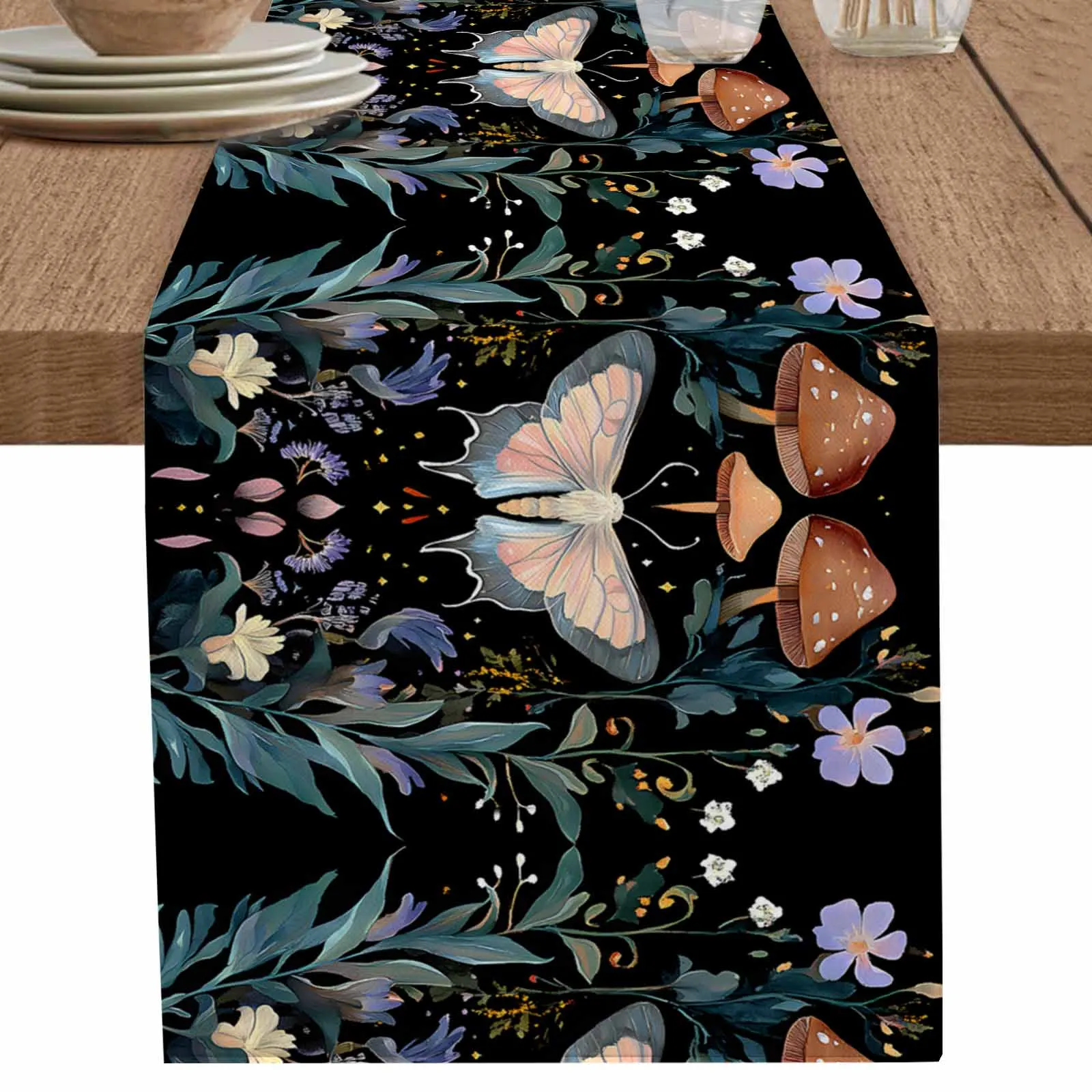 

Modern Mysterious Mushroom Table Runner Kitchen Decor Tablecloth Placemat Hotel Home Wedding Decor Table Runners