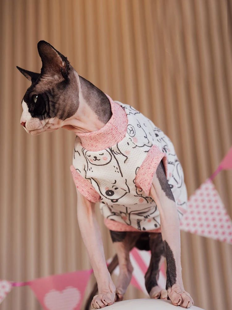 Cat clothing Summer Spring Coat For Sphynx Cat Cotton T-shirt Kittens Cartoon Pink Cartton Vest for Pet Cat supplies