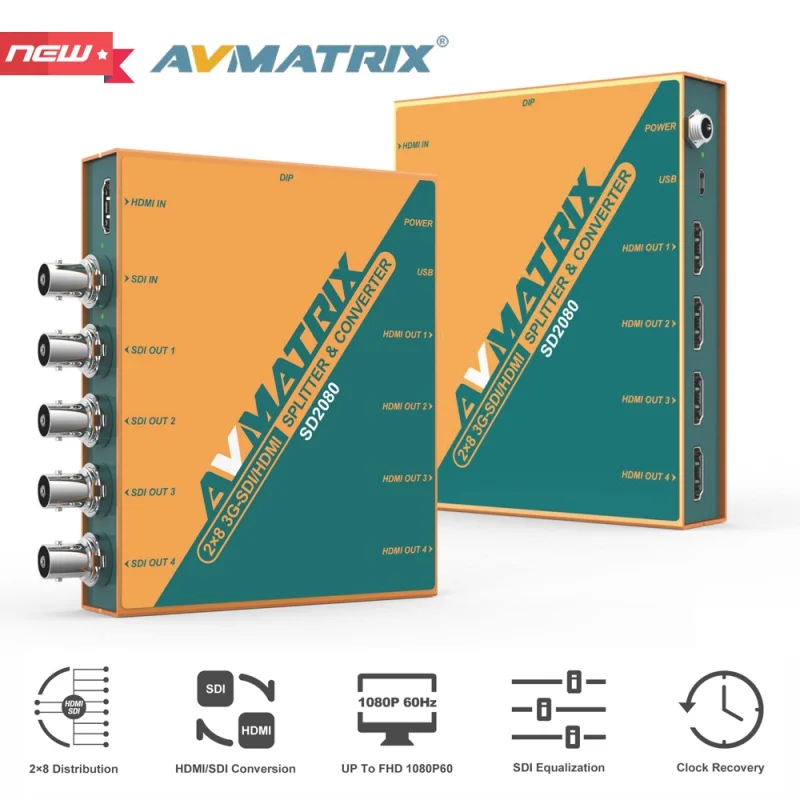 

AVMATRIX SD2080 Профессиональная трансляция 2×8 сплиттеров и перекрестный преобразователь видеосигнала SDI HDMI