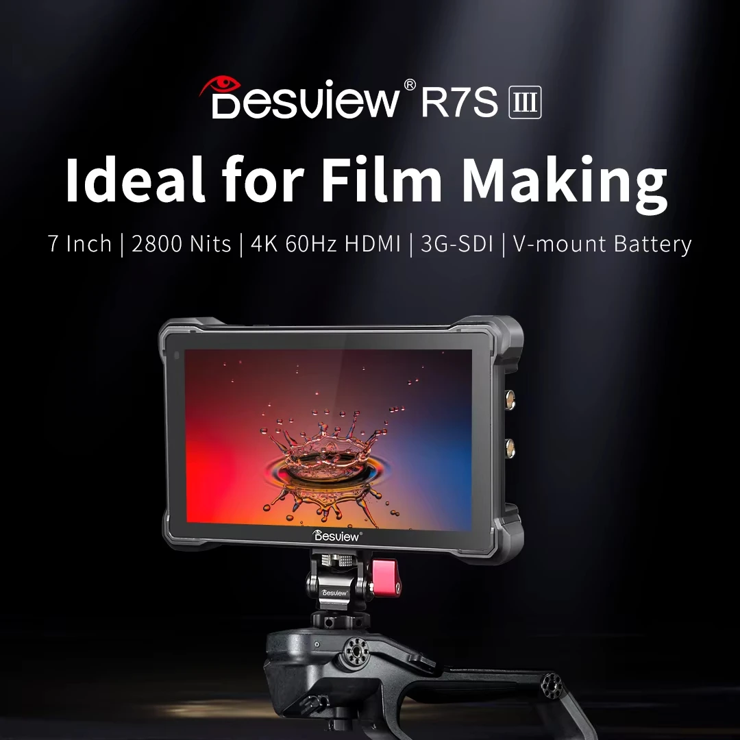 Desview R7SIII 7'' 2800 Nits Touchscreen Camera Monitor, 1920×1080 IPS Field Monitor with 3G-SDI, Dual NP-F Battery Support