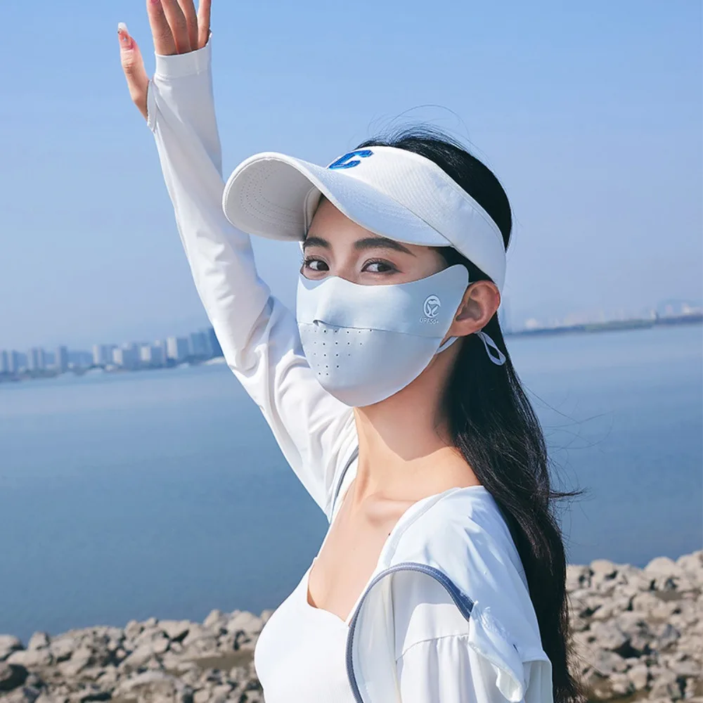 Elastic Solid Color Ice Silk Mask UV Protection Sun Proof Face Cover Sunscreen Veil Face Shield Sunscreen Face Cover Outdoor