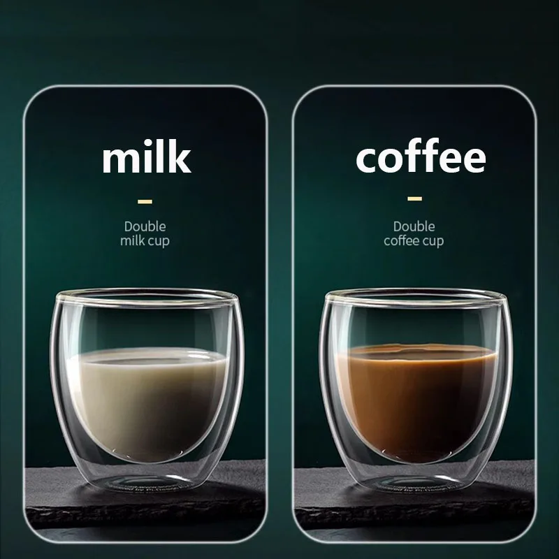 2/4/6pcs Screw Thread Espresso Cups Set Double Wall Glass Coffee Mugs Set 80ml Shot Glass Insulated Teacup Coffee Accessories