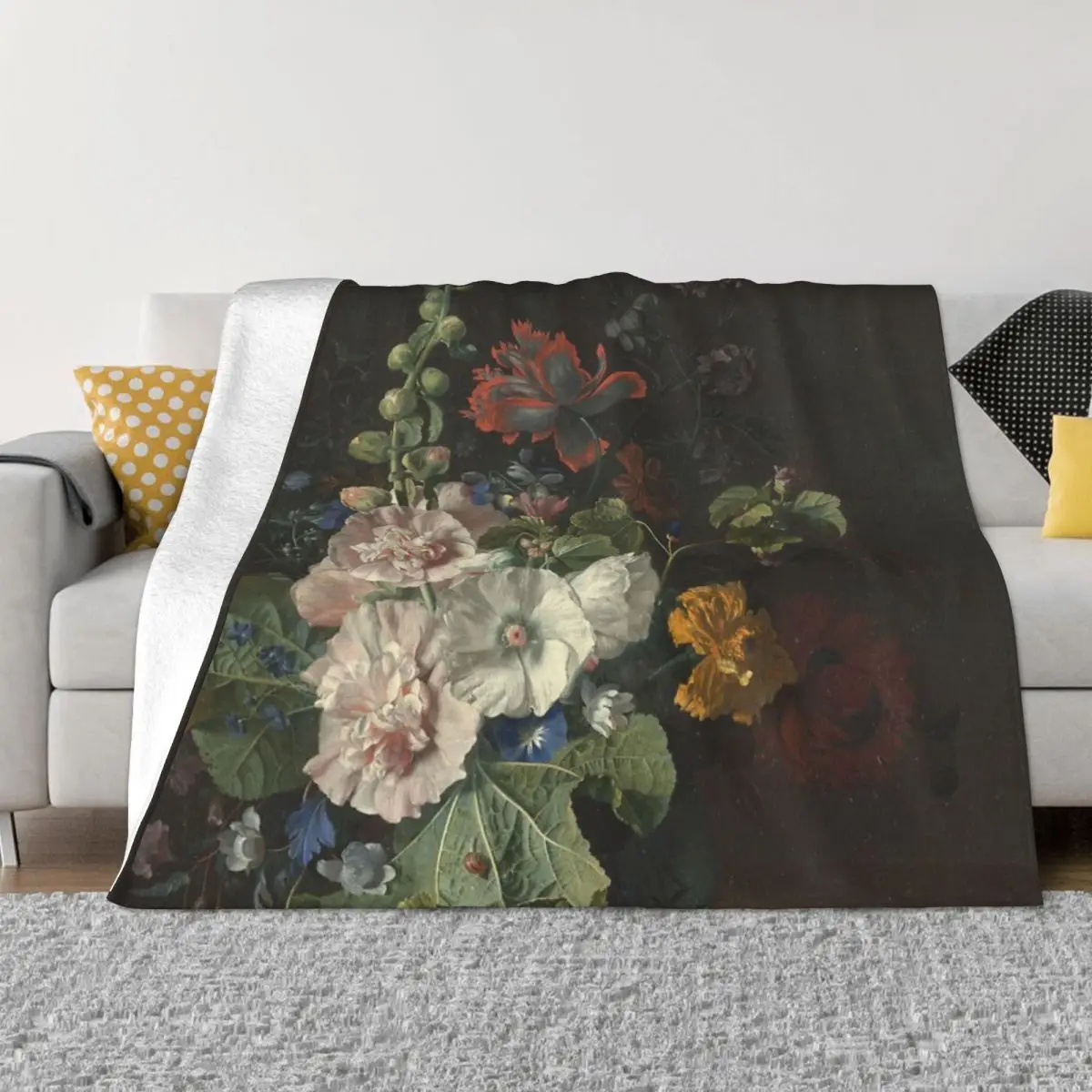 Jan Van Huysum - Hollyhocks And Anime Knee Blanket Winter Blankets Blankets And Blankets Throw Blanket