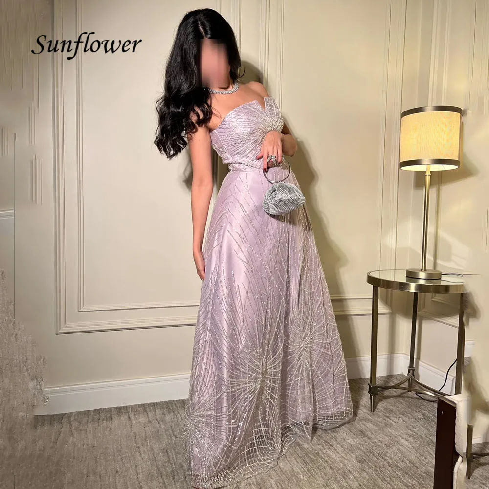 

Sunflower Strapless Lace Appliques Evening Dresses Saudi Arabia Backless Slim Satin A-LINE Occasion Dresses Party Gowns