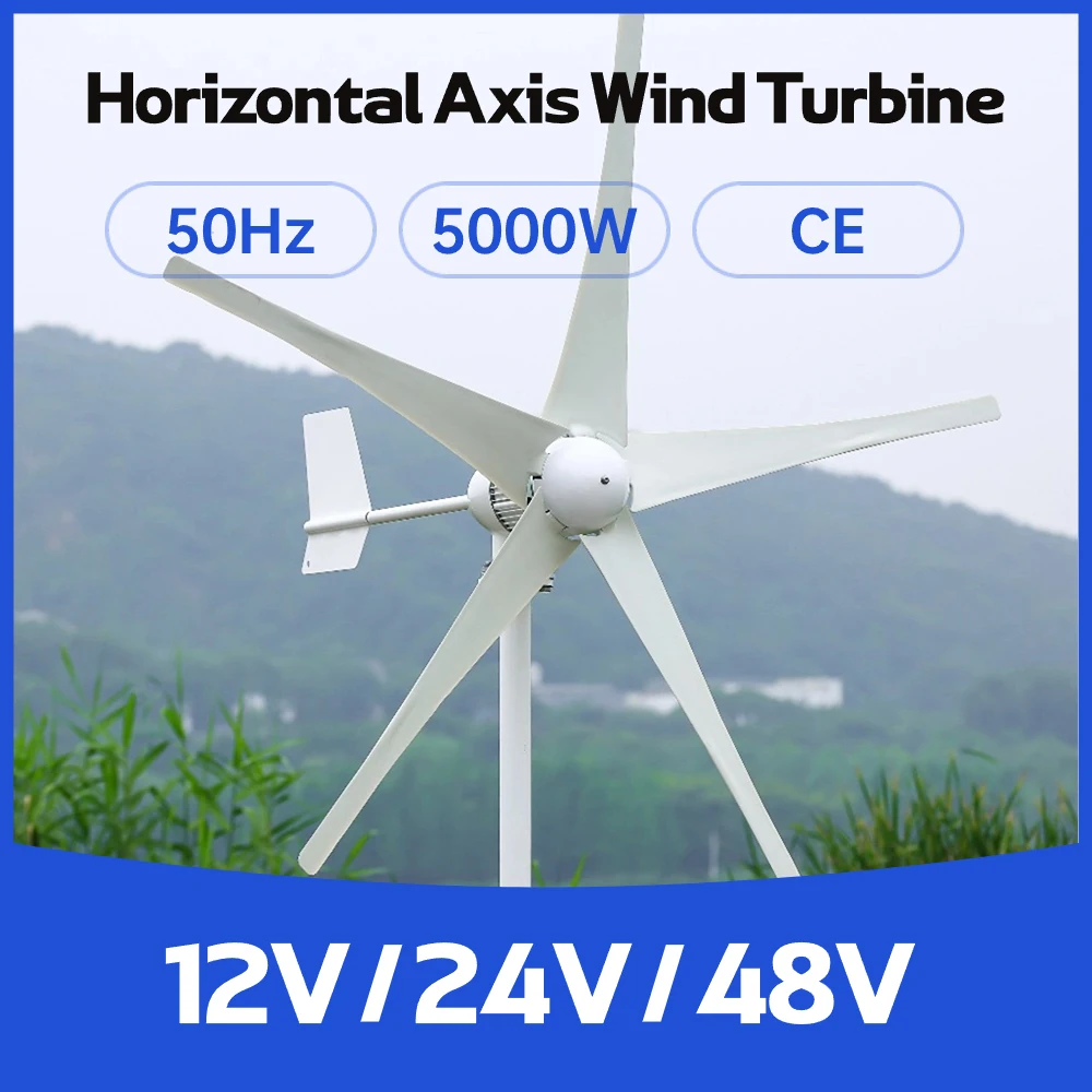 

5000W Wind Turbine 12v 24v 48v Permanent Magnet Generator Windmill Power 5 Blade With Off Grid System for 220V Home Appliance