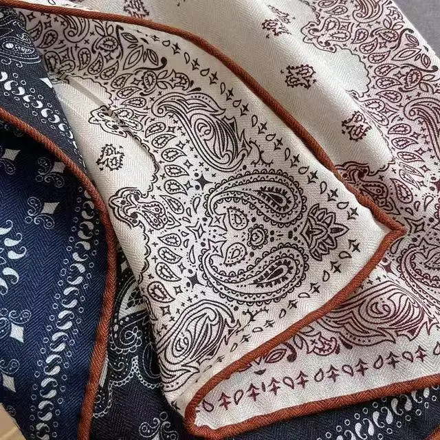 Luxury Two Tone Paisley Print Scarf Double Sided Silk Wool Blend Square Neck Scarf Elegant Women's Fashion Accessory #4