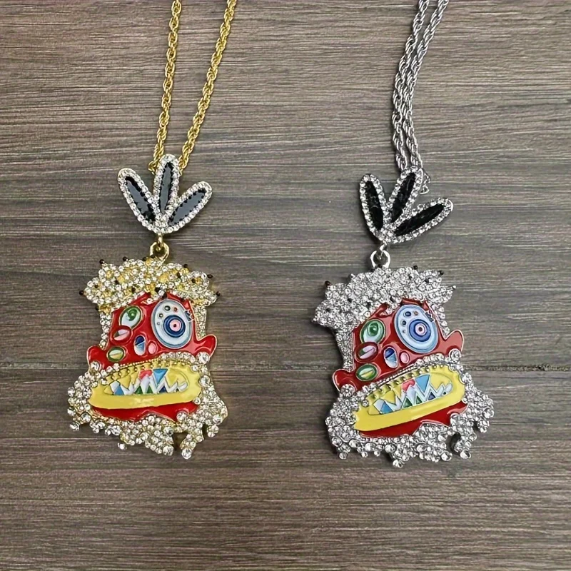 Personalized Men\'s Hip Hop Cartoon Avatar Pendant Micro Inlaid Zircon Ethnic Style Multi Color Little Devil Pendant Necklace