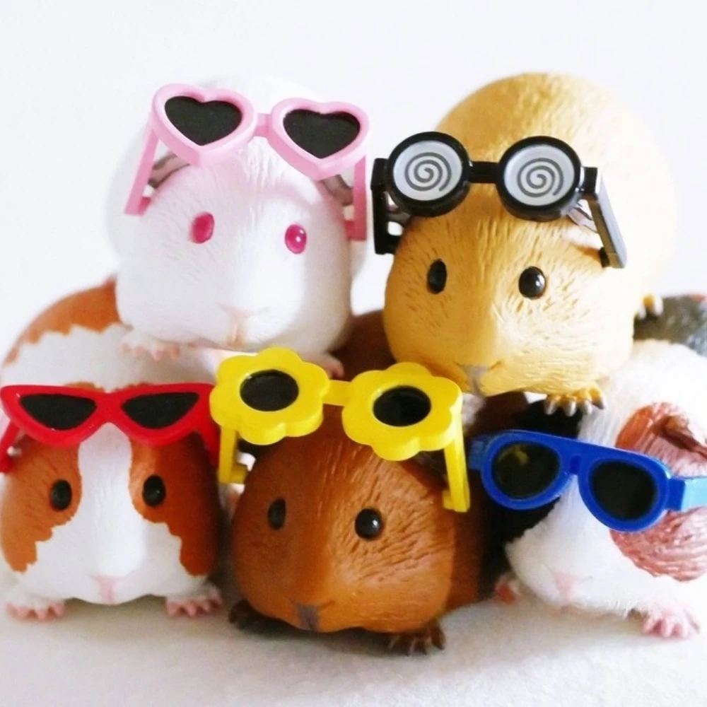 오리지널 캡슐 토이 귀엽고 멋진 둥근 뚱뚱이 햄스터 검은 눈 기니피그 움직이는 선글라스 착용 캐비 미니어처 장식 피규어