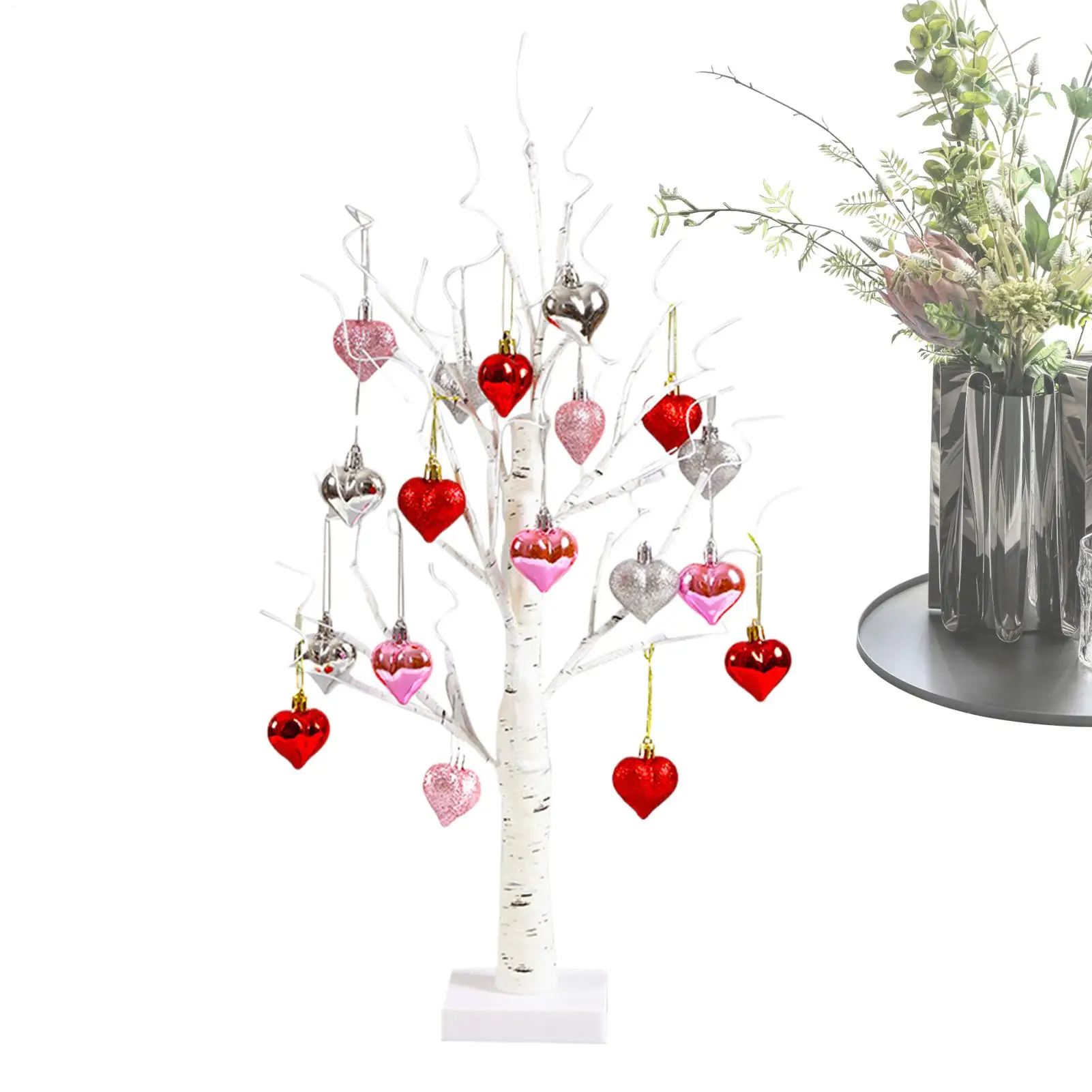 Valentine's Day Birch Tree Lighted Decor 24 LED Lamp Light Tree With 18 Heart Ornaments Romantic Branch Tree Decorative Lights