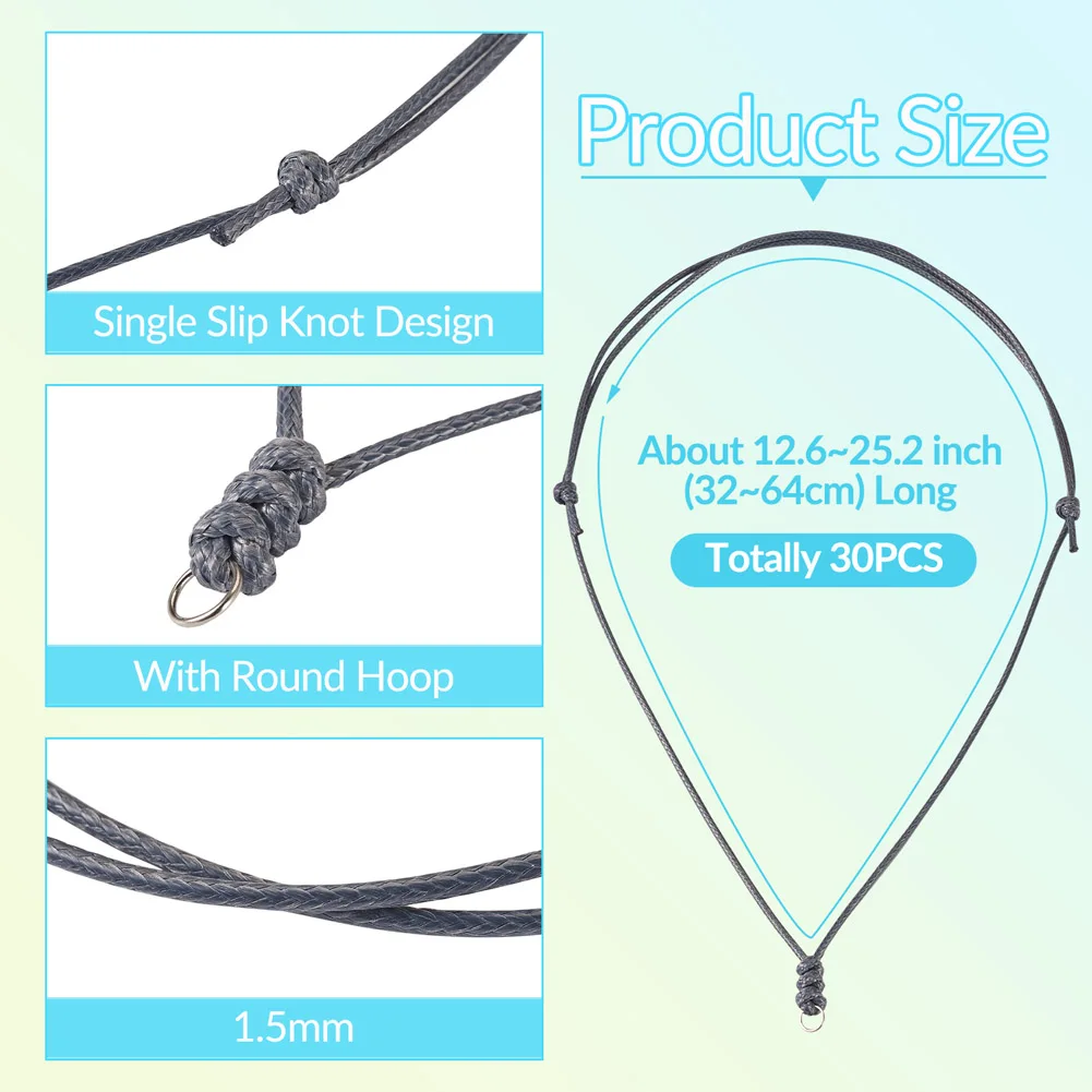 30Pcs Adjustable Korean Waxed Polyester Braided Necklace Cord 32-64cm Sliding Knot Polyester Cord For Jewelry Making Findings