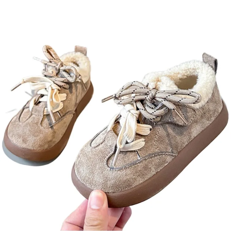 

2025 зимняя новая детская хлопковая обувь, однотонная утепленная теплая модная повседневная обувь для мальчиков и девочек, размер 26-37