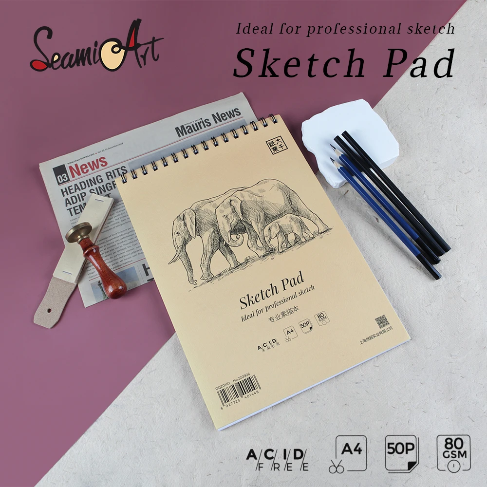 

SeamiArt A4 Spiral Artist Sketch Notebook for Sketching Colored Pencil Drawing Paper 50 Sheets for Art Supplies