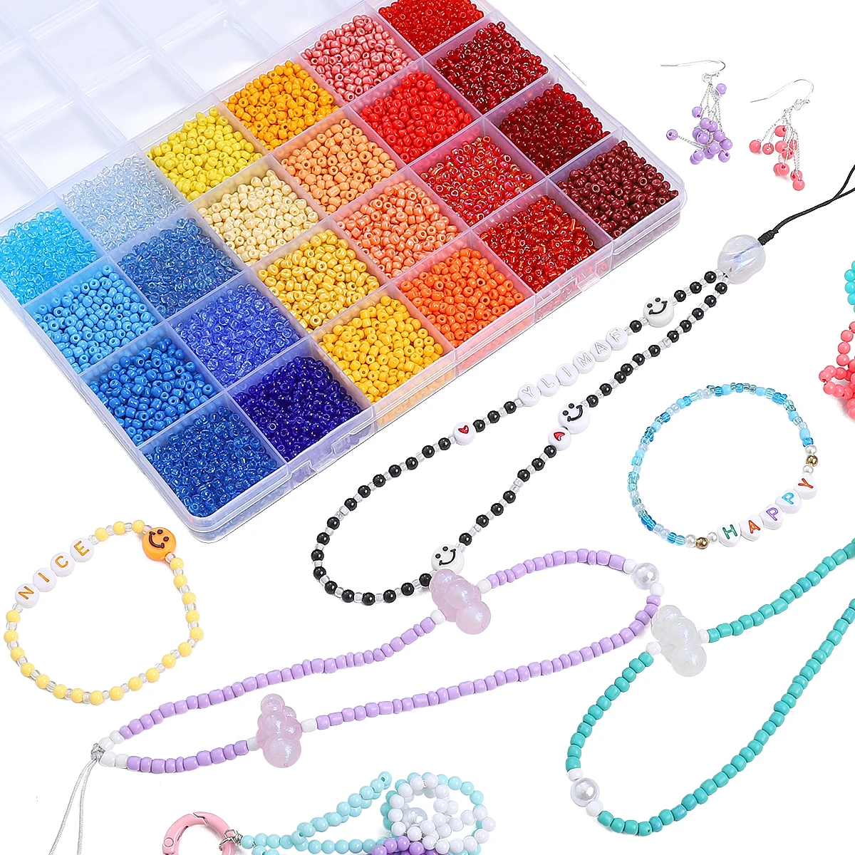 

12000pcs/Lot 24 Grid 3mm Glass Seed Beads Kit For DIY Jewelry Making Handmade Bracelets Necklace Earrings Beads Set 1 Set/Bag