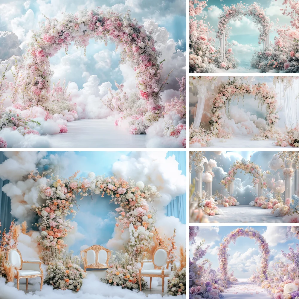 White Pink Arch Flowers Backdrop Curtain Hanging Draping Fabric Background Drapes Wedding Birthday Decoration Photocall Props