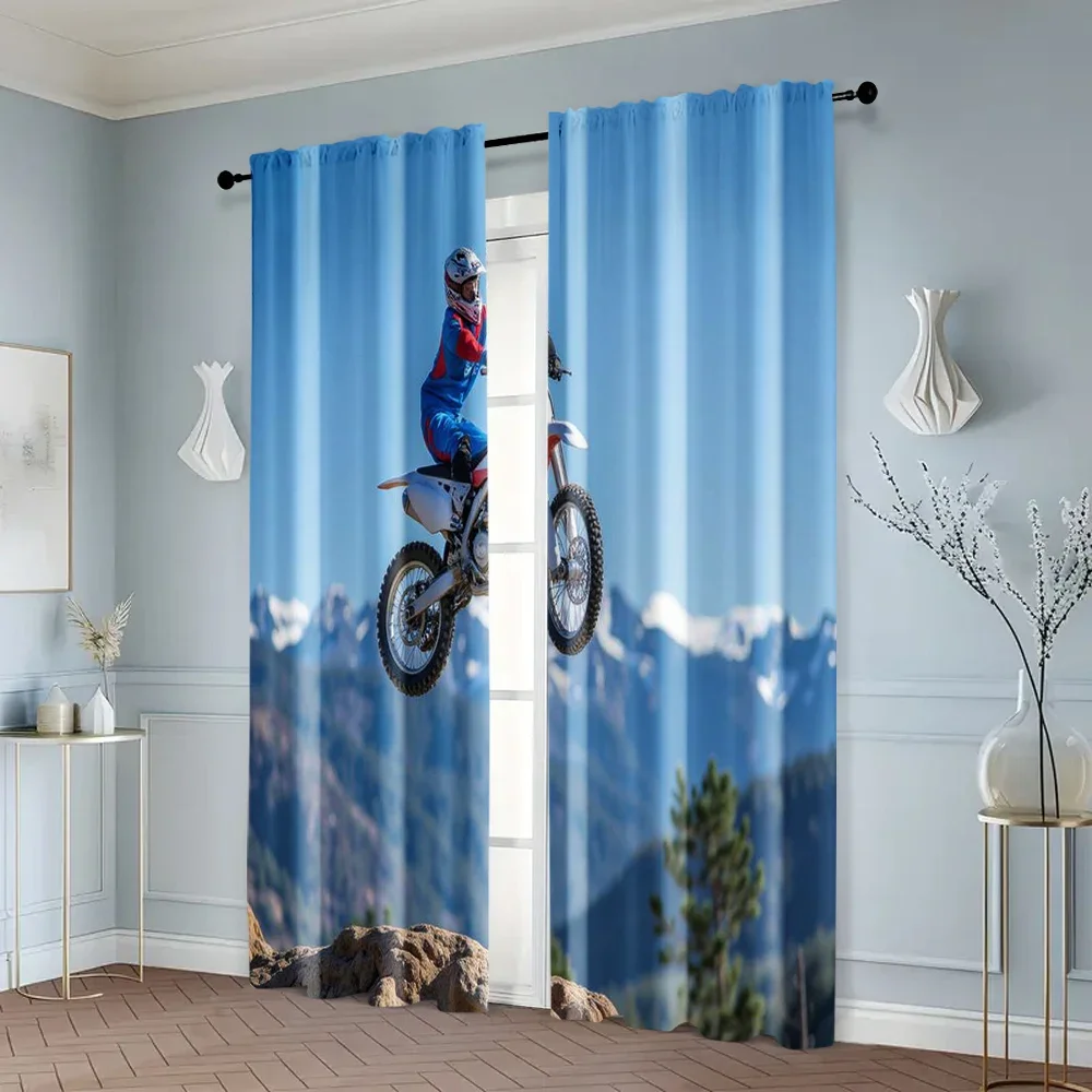 2pcs, Creative Curtains Motocross Bike Style Stunt Machine Washable Polyester (without rod) Stuff Clearance Perfect for Bedroom,