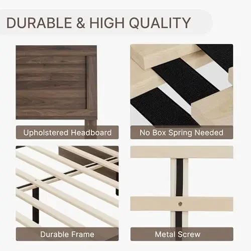 3 Pieces Bedroom Set, Queen Size Wood Platform Bed Frame and 2 Nightstands, Storage Nightstand with Type-C Charging - view 4