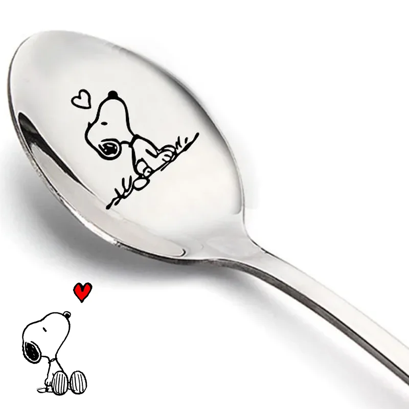 Snoopy Spoon Stainless Steel Drop Resistant  Baby Cutlery Ice Cream Pudding Cute Cartoon Anime Creative Spoons Birthday Gifts