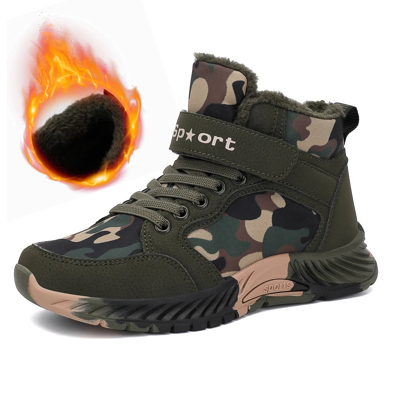 Children\'s cotton shoes outdoor military training camouflage shoes autumn and winter new high-top sneakers middle-aged children\'