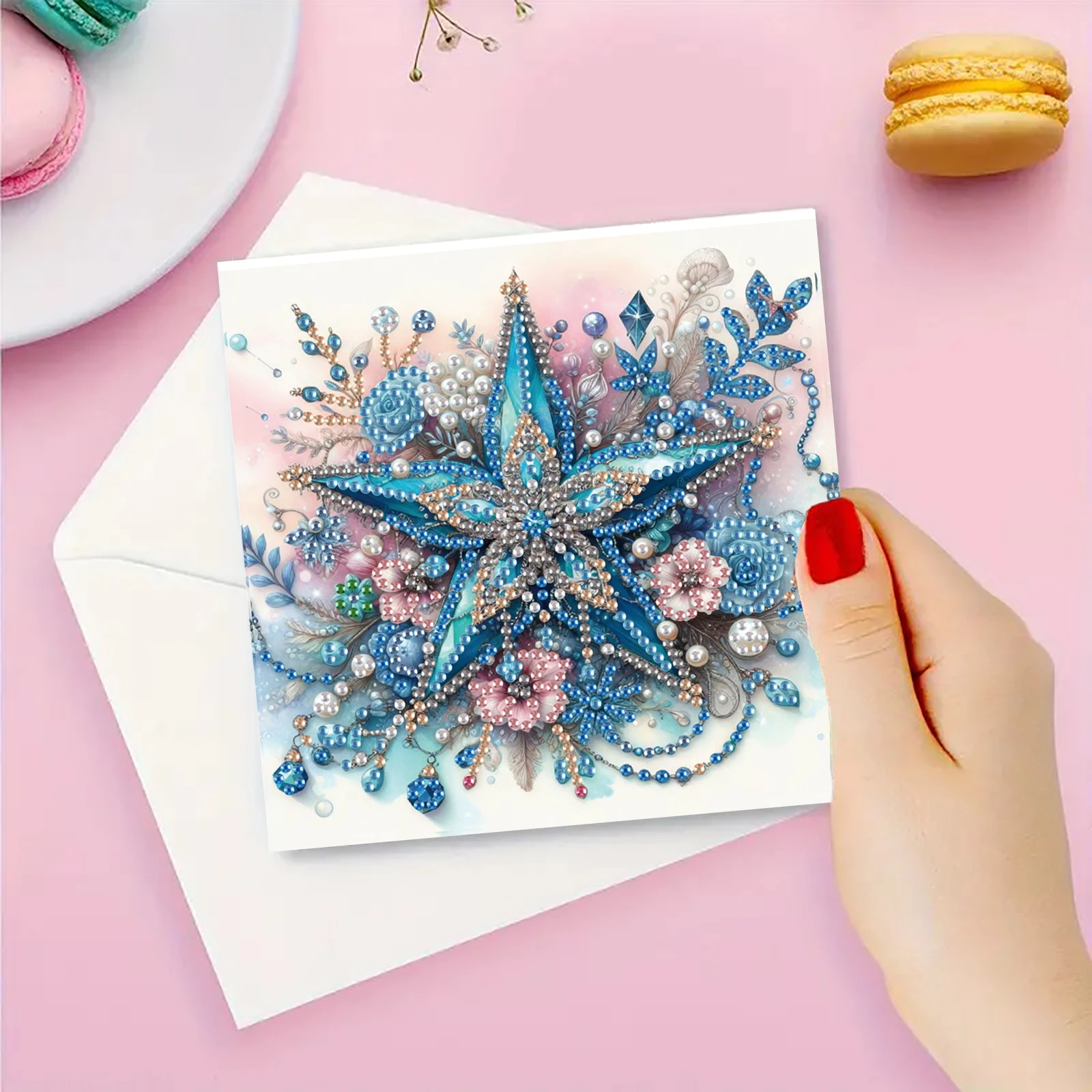 6-Piece DIY Diamond Painting Greeting Card with Envelope, Wishes and Wishes, Christmas Star Bell Theme Unique Design view 6