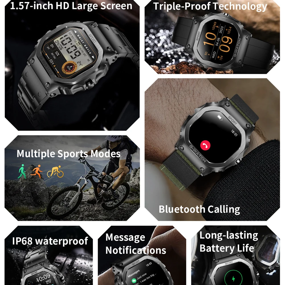 Умные часы для улицы, спортивные мужские умные часы с синим зубом, водонепроницаемые, 128 м, память, музыка, монитор здоровья сна, напоминание о информации