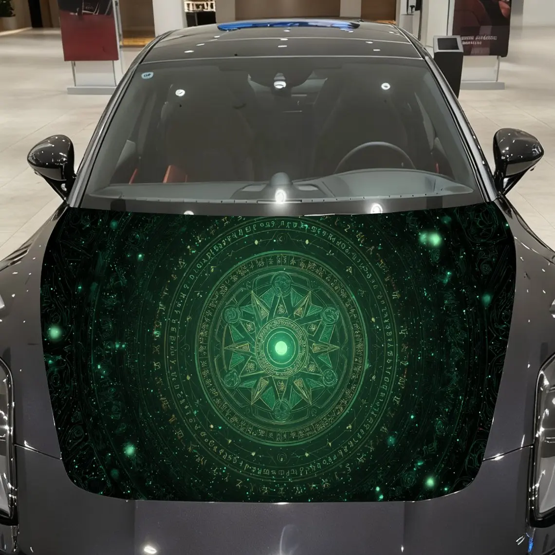 Astrological Mystery Emerald Array Car Vinyl Wrap, PVC Material Waterproof Car Hood Sticker, Self-Adhesive Scratch-Resistant Sti