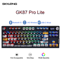 SKYLOONG GK87 Pro Lite Wireless Mechanical Keyboard Black White Keycap RGB Backlit Macros Knobs Computer Silent Gaming Keyboard