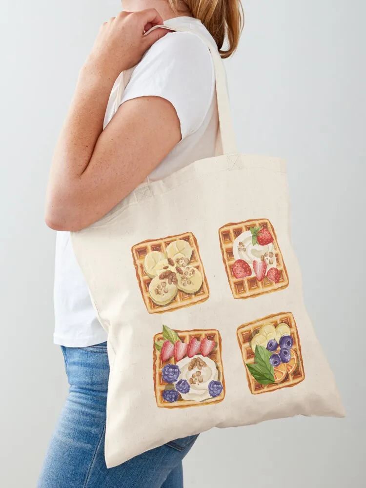 

Assorted Waffles & Fruits Set - Bananas, Strawberries, Blackberries, Blueberries and Orange Slices Tote Bag personalized tote