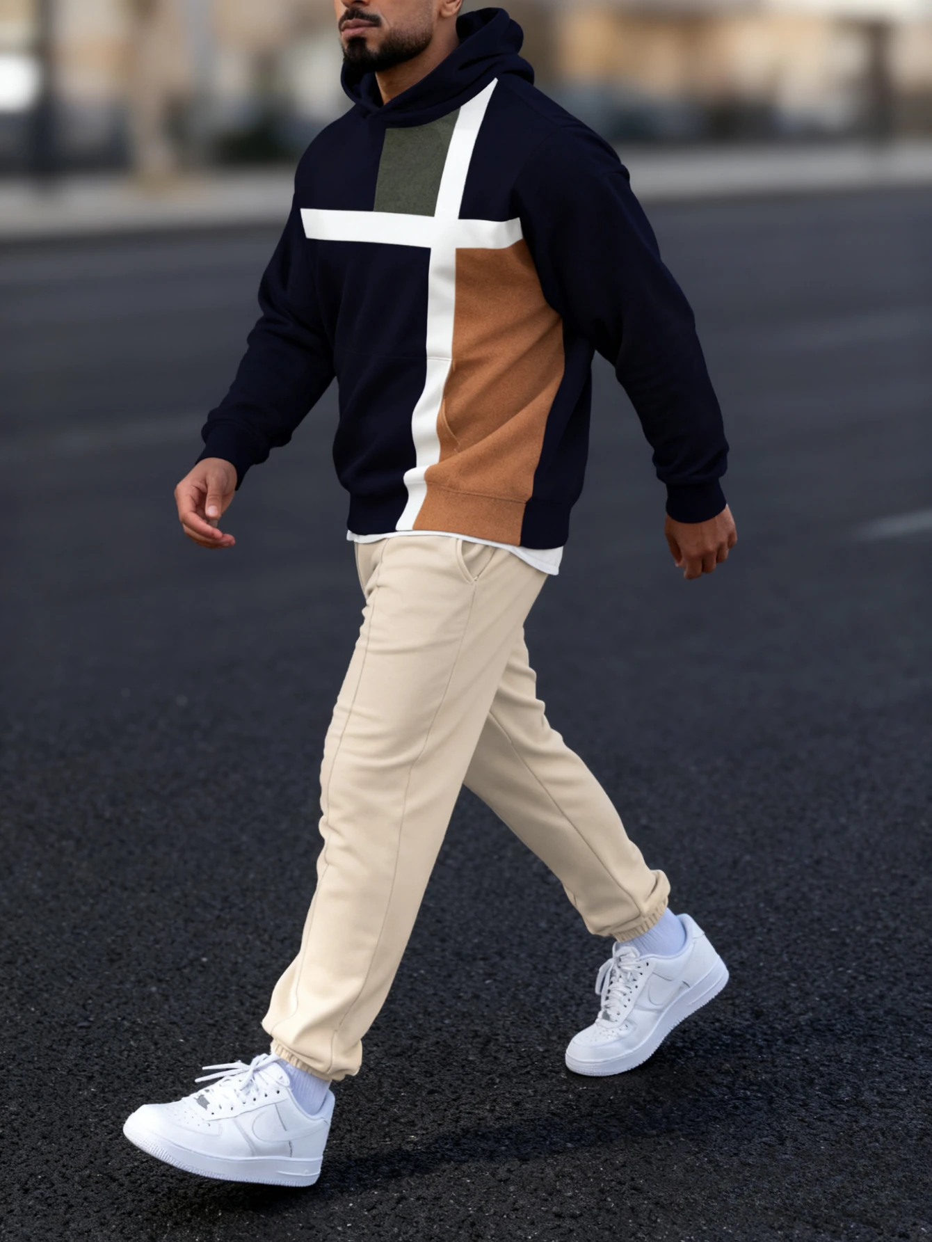 

Мужской комплект из 2 предметов, модная толстовка в сочетании со свободными повседневными брюками. | удобная и теплая ткань, мужской комплект с капюшоном.