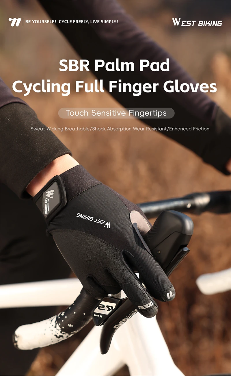 WEST BIKING Stoßfeste Vollfinger-Fahrradhandschuhe für Herren, SBR-Handflächenpolster, rutschfest, atmungsaktiv, Touchscreen-fähig, MTB, Rennrad, Sport-Handschuhe – Detail 1