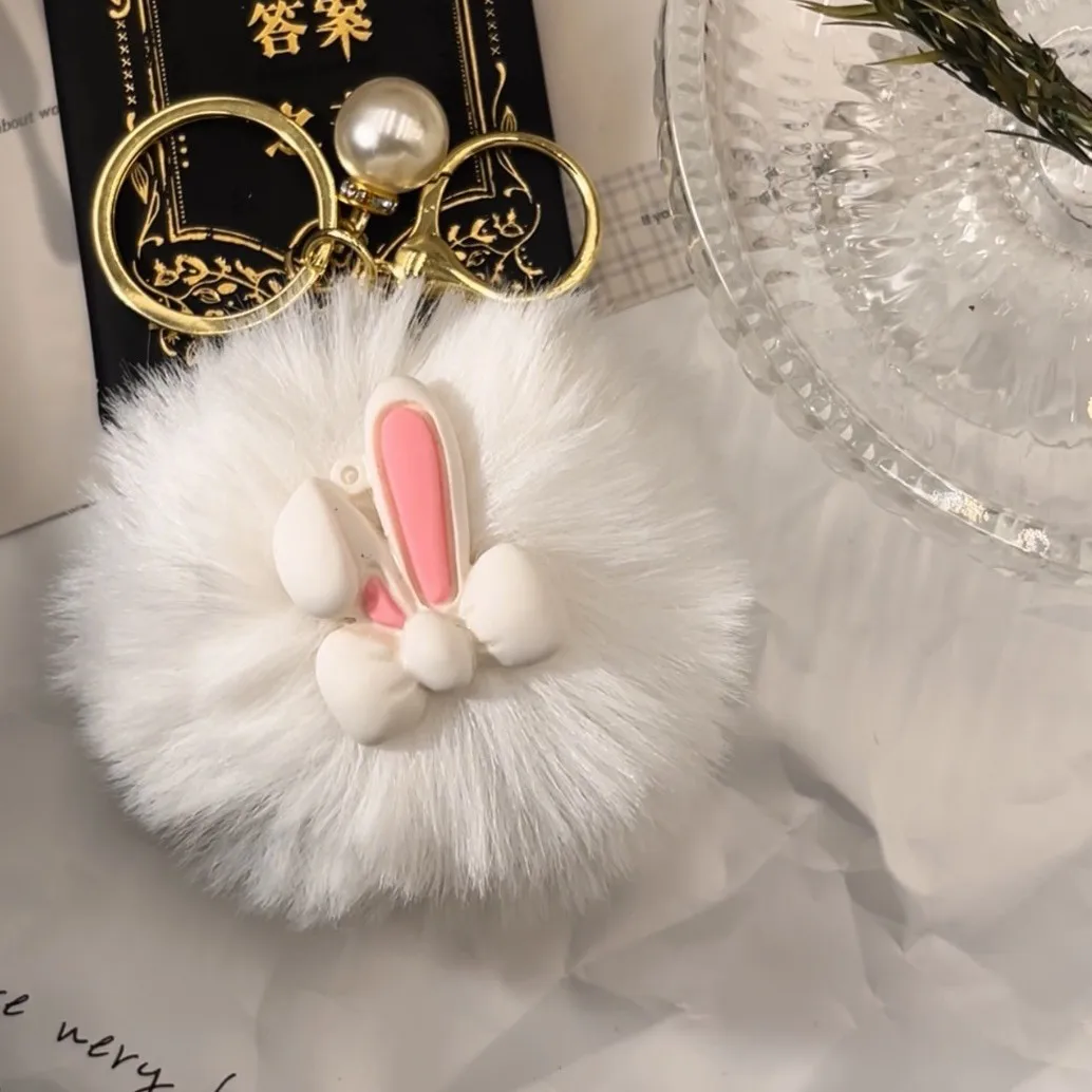 Fashion New Cute Little Rabbit Pendant Car Bag Keychain Ins Doll Plush Keyring Handbag Accessories Charm Faux Pearl Girls Gifts