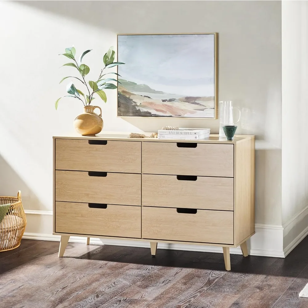 Modern 6-Drawer Dresser Bedroom Storage Organizer 52 Inch Home Furniture Bedroom Bedside Table