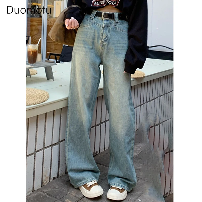 Duomofu Spring Chic High Waist Slim Straight Female Jeans New Classic Full Length Loose Casual Fashion Washed Loose Women Jeans