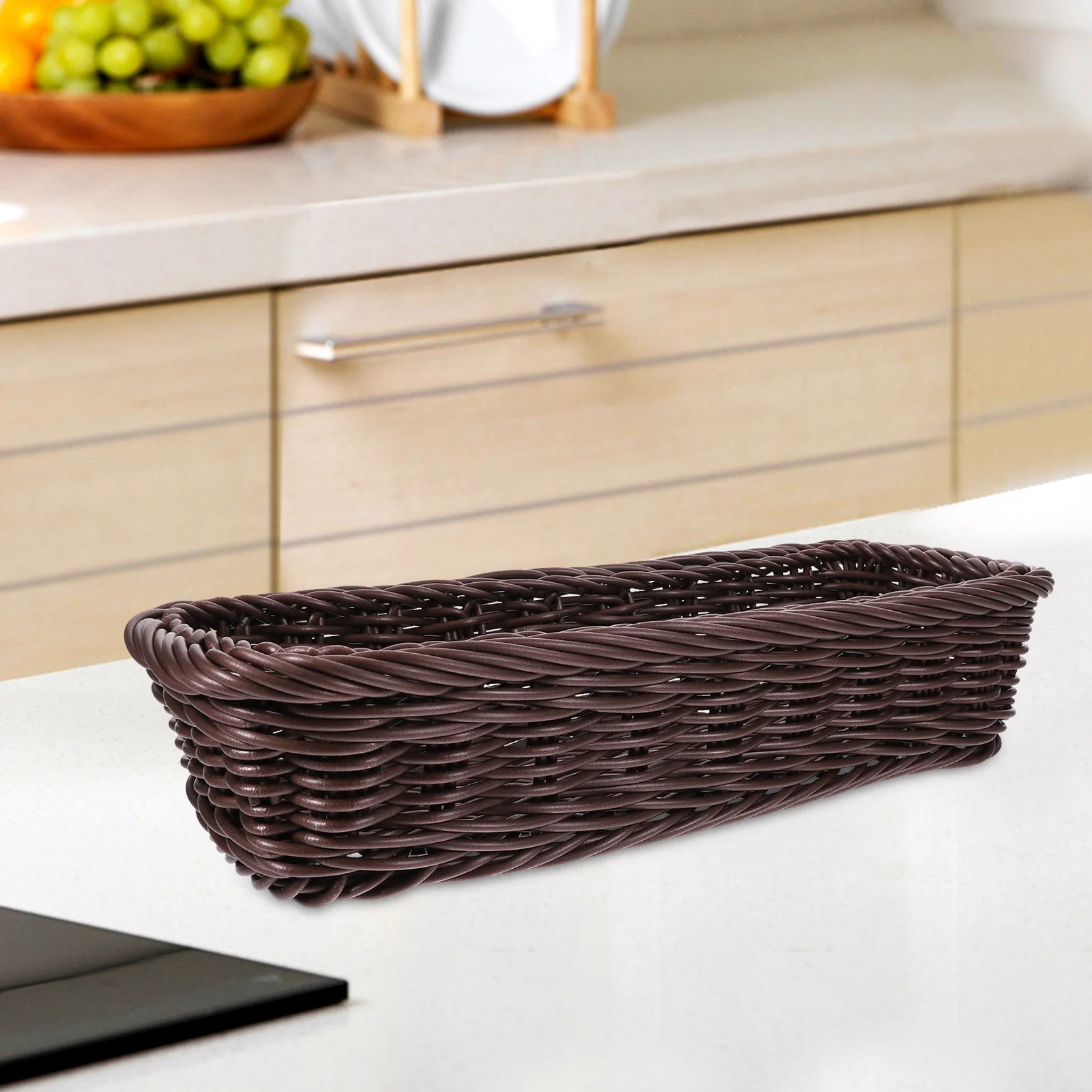

2pcs Woven Cutlery Organizer Basket Multipurpose Storage For Kitchen Dining Room Spice Jars Snacks Plastic Woven Basket