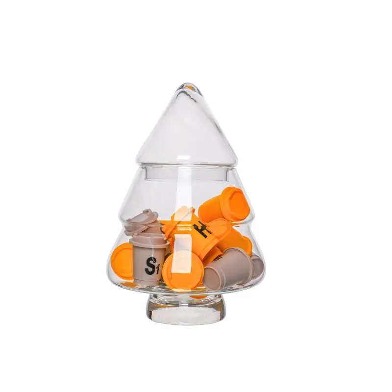 Christmas Tree Shaped Clear Glass Storage Jar Sealed Transparent Canister For Coffee Capsule Candy Snack Kitchen Desktop Home