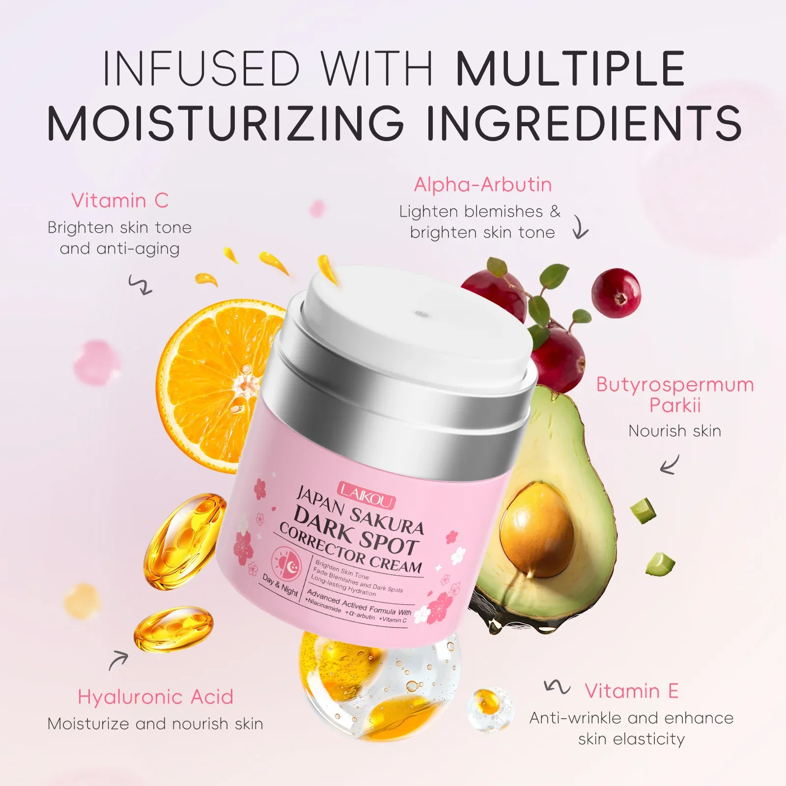 

50g LAIKOU for Dry Skin Moisturizing Sakura Tone Up Cream Facial Care Moisturizing Face Cream Face Essence Facial Skin Care