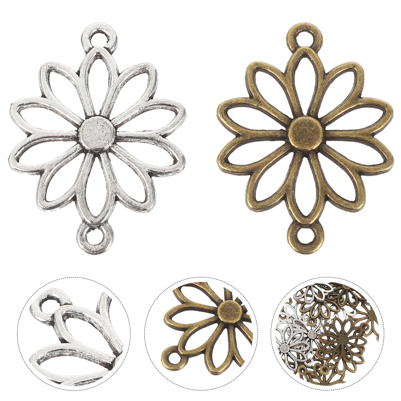 

60Pcs Daisy Flower Alloy Connector Charms Vintage Pendants Double-Hole Necklace Jewelry Bracelet Earrings DIY Craft Accessories