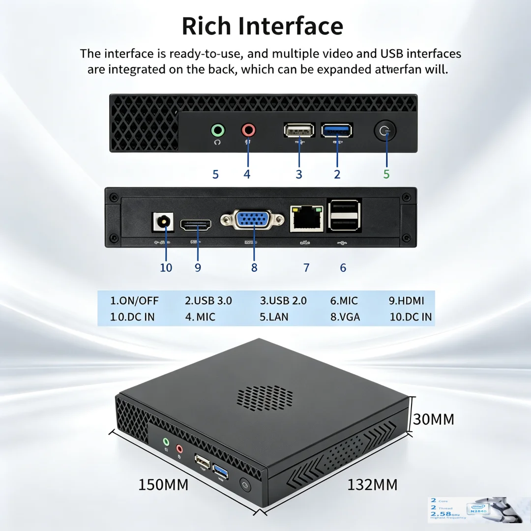 Mini PC Console N400 HD VGA Gigabit LAN Type-C Thin Client Tiny Desktop Support Win10 Linux Office Home Computer NEW Model Gifts