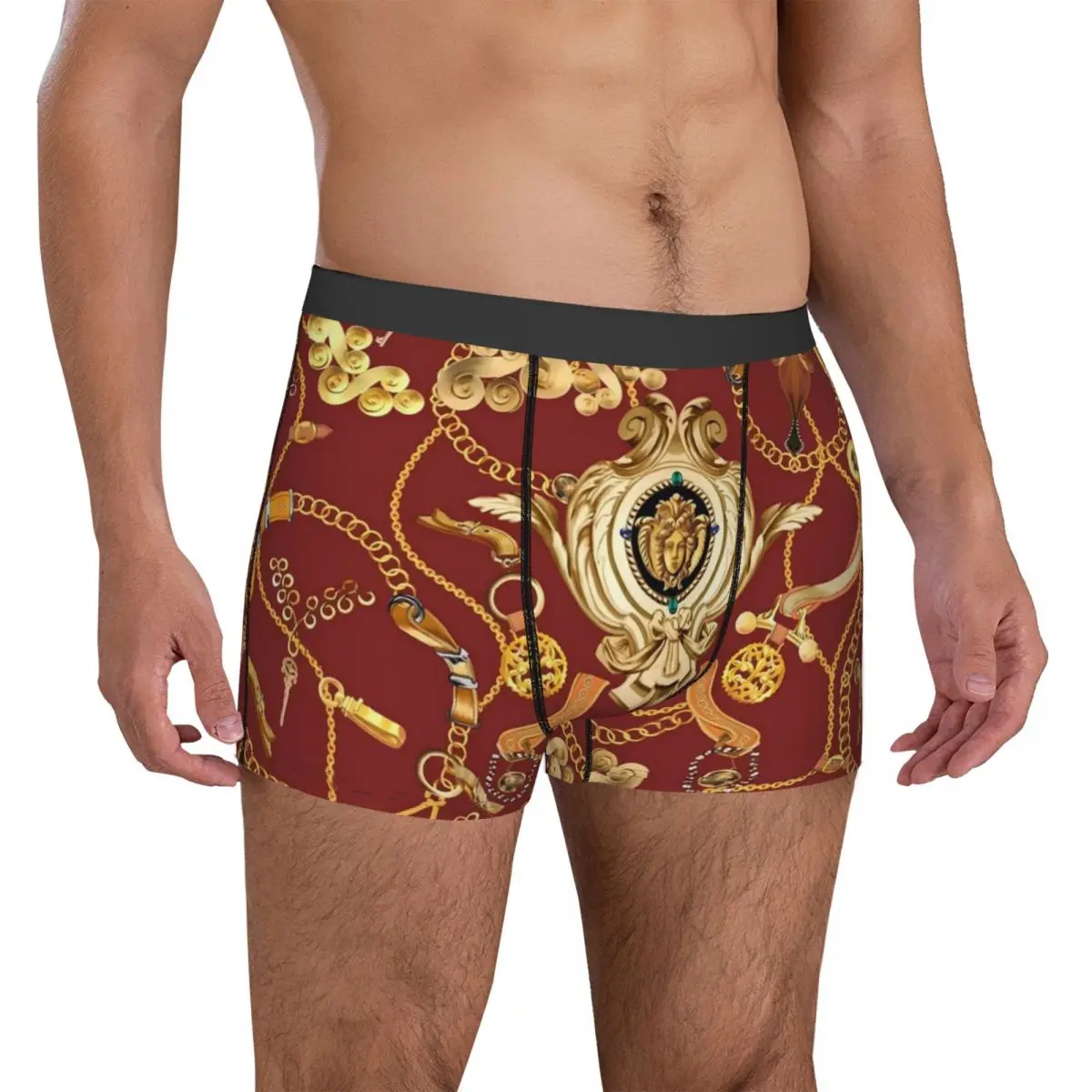 Gold Chain Print Underwear Baroque Design Men Shorts Briefs Cute Trunk Trenky Customs Plus Size Underpants