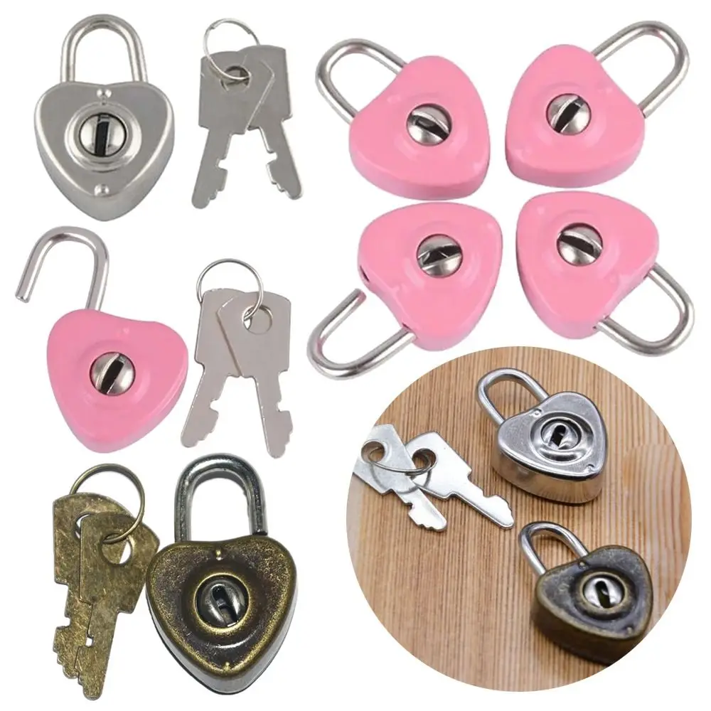 1Set Luggage Lock Archaize Padlocks Heart Shaped With Key Security Key Lock Portable Old Antique Vintage Style Journal Book Lock