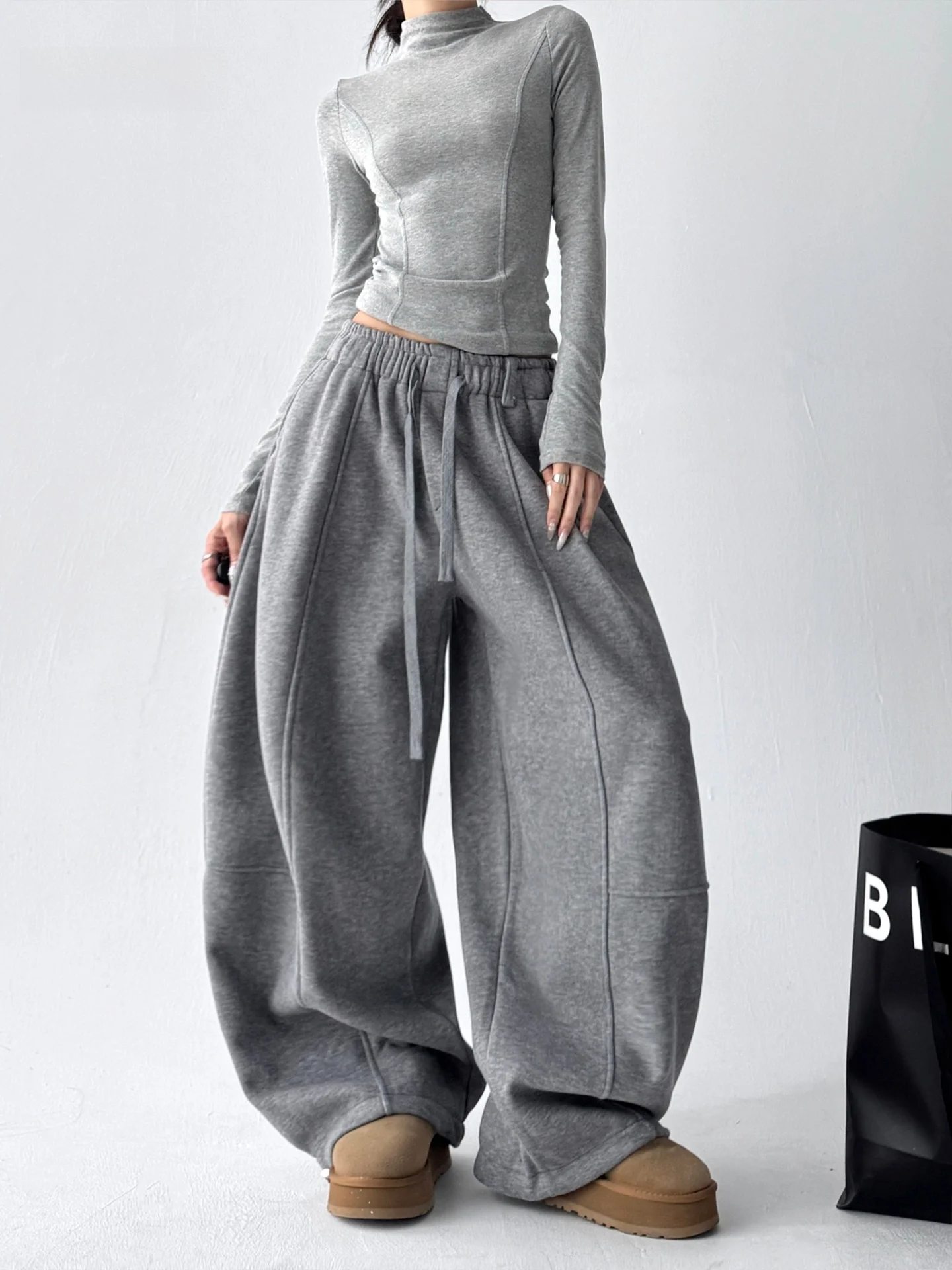 

ay Свободные широкие повседневные брюки на подкладке Fce, женские удобные модные спортивные штаны из смеси хлопка с высокой талией