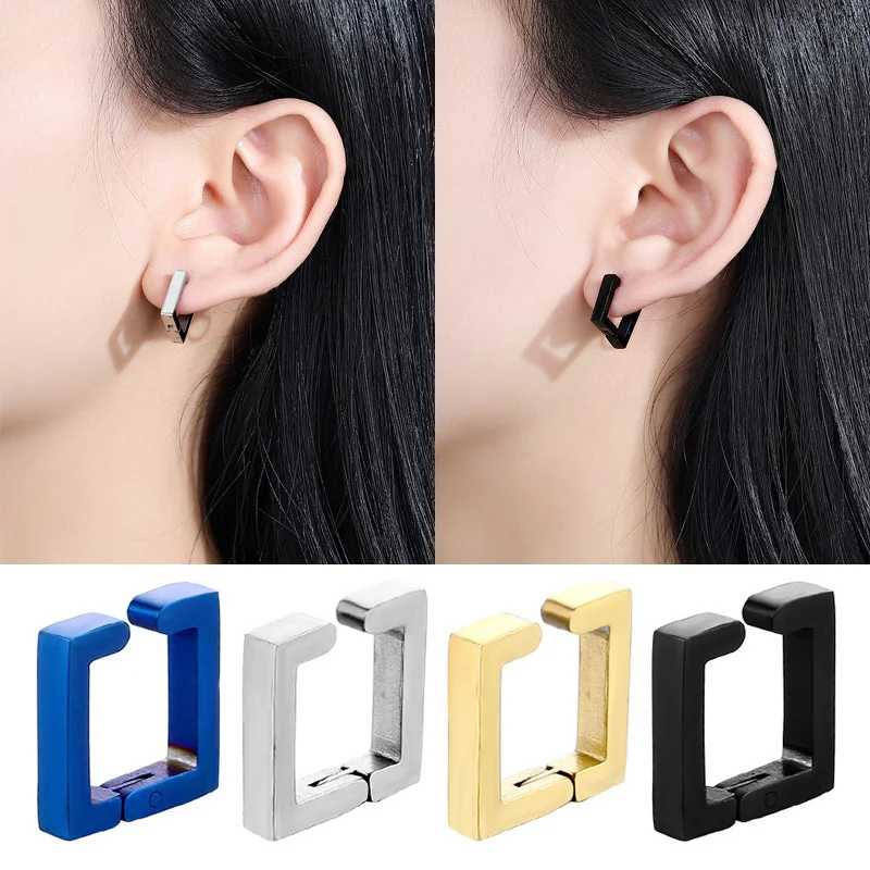 1 Piece Polygon Ear Clip Earrings For Women/Men Stainless Steel Painless No-pierced Ear Circle Trend Hip-hop Cool Ear Jewelry