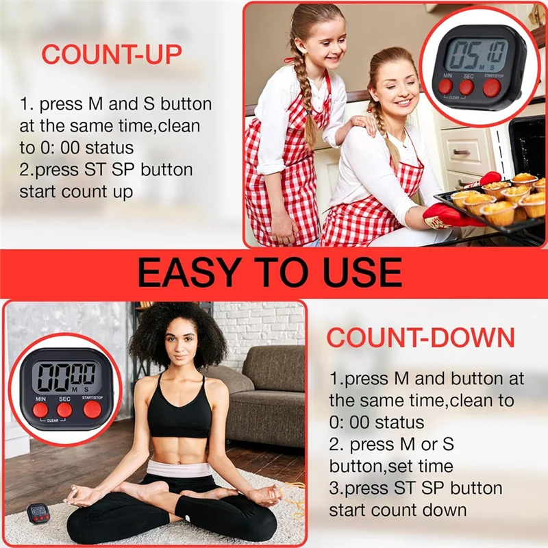 

【Price-Drop!】Magnetic Back Loud On/Off Switch Digital Kitchen Timer 24 Pieces Bulk Large Screen Minute Second Count Up