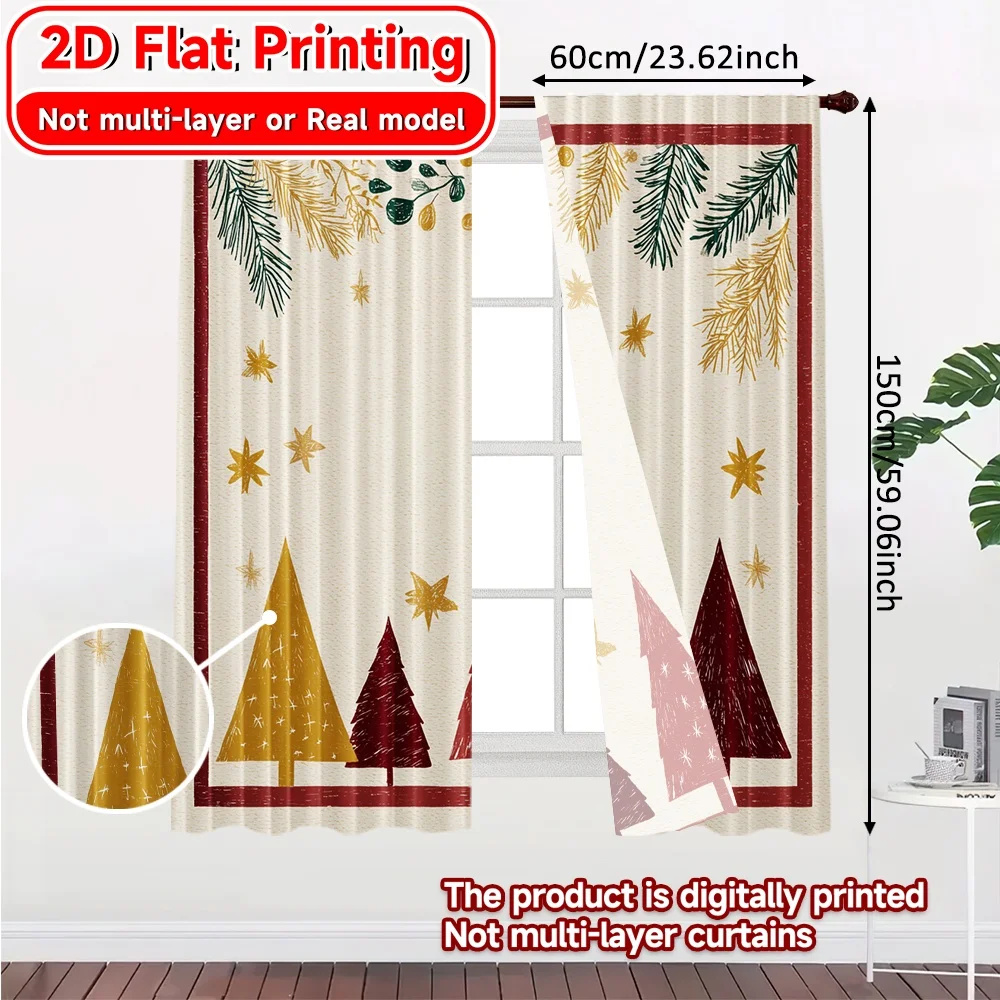 2D Flat Printing,2pcs FestiveForest Minimalist Chic Curtains Semi-Sheer Curtains Decorations Inside Use for Bedroom Office